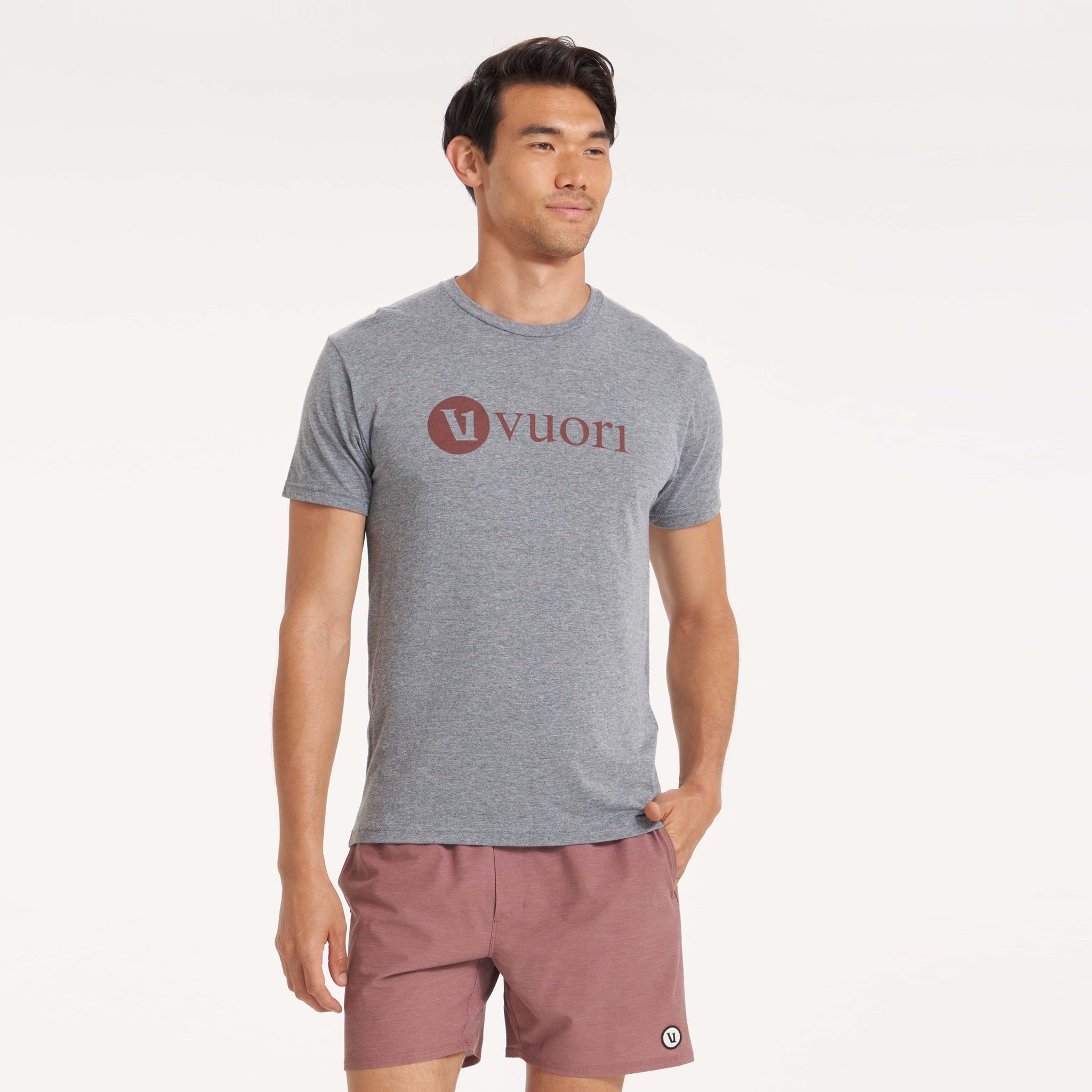 V1 Vuori Wordmark Logo Tee | Heather Grey Cedar sold by Vuori
