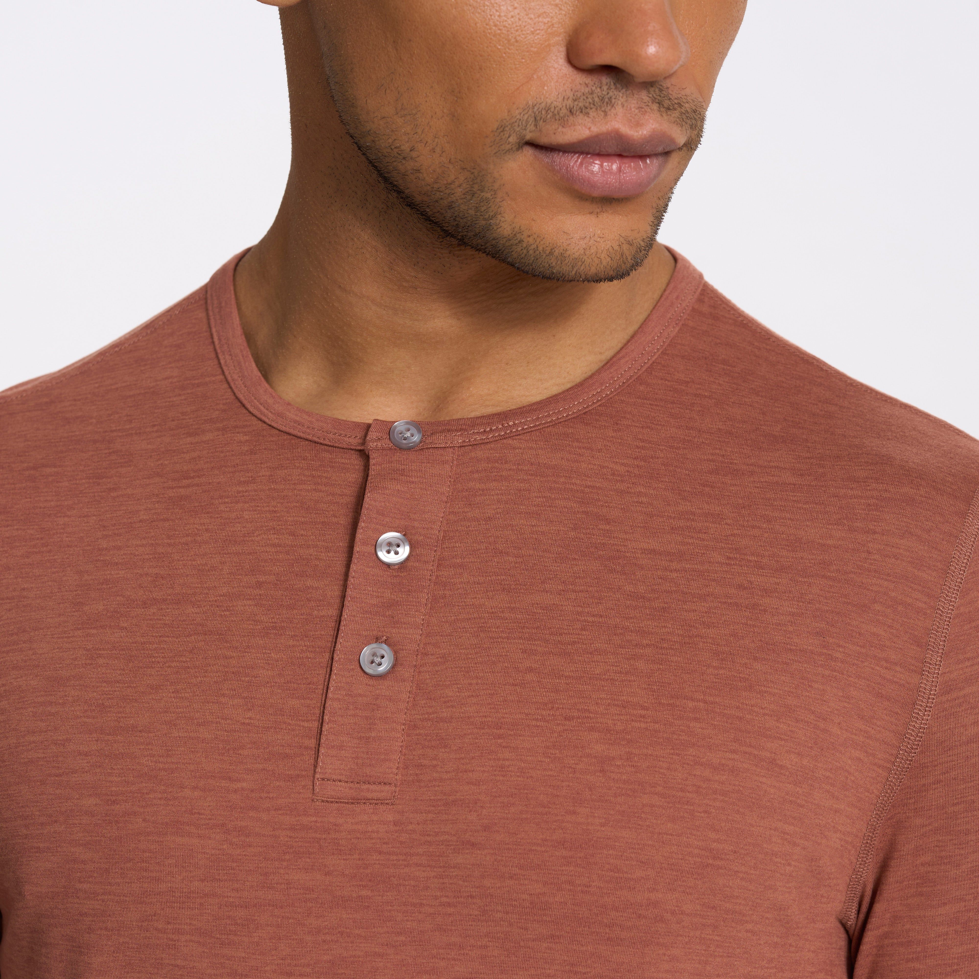 Long Sleeve Ease Performance Henley | Copper Heather sold by Vuori product image thumbnail 3