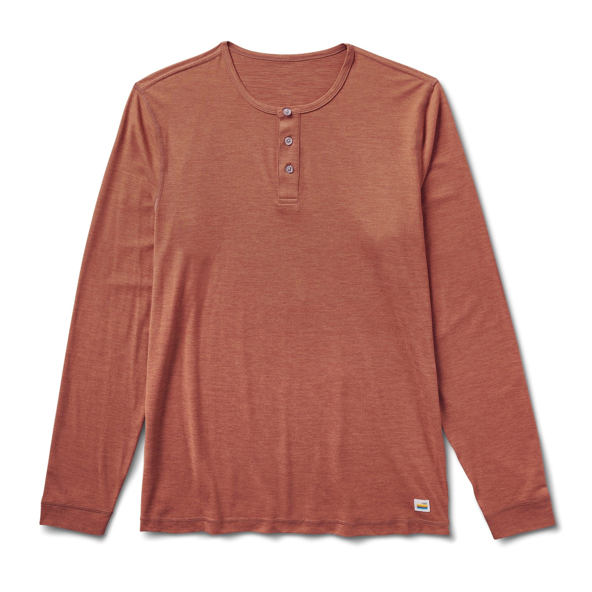 Long Sleeve Ease Performance Henley | Copper Heather sold by Vuori
