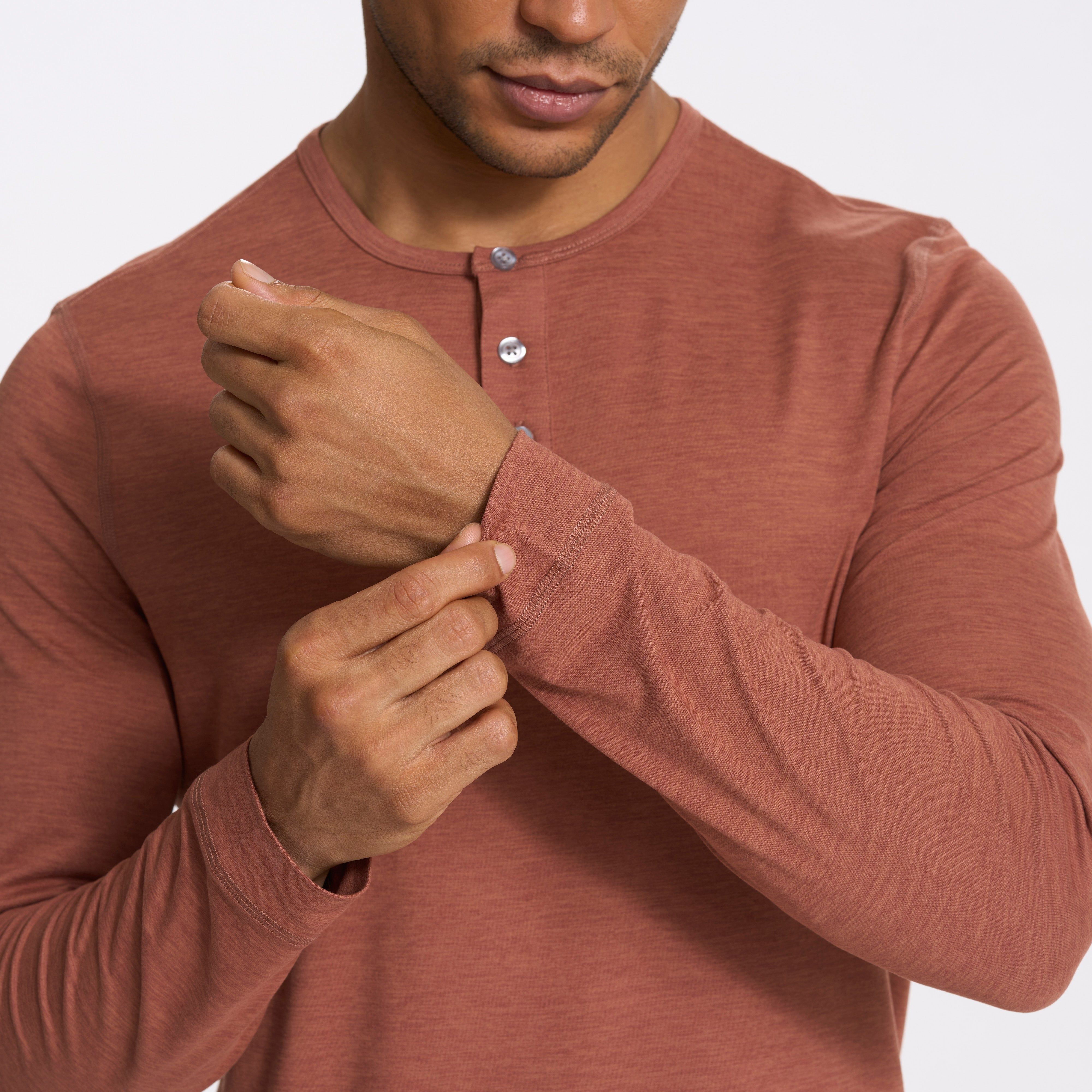 Long Sleeve Ease Performance Henley | Copper Heather sold by Vuori product image thumbnail 7