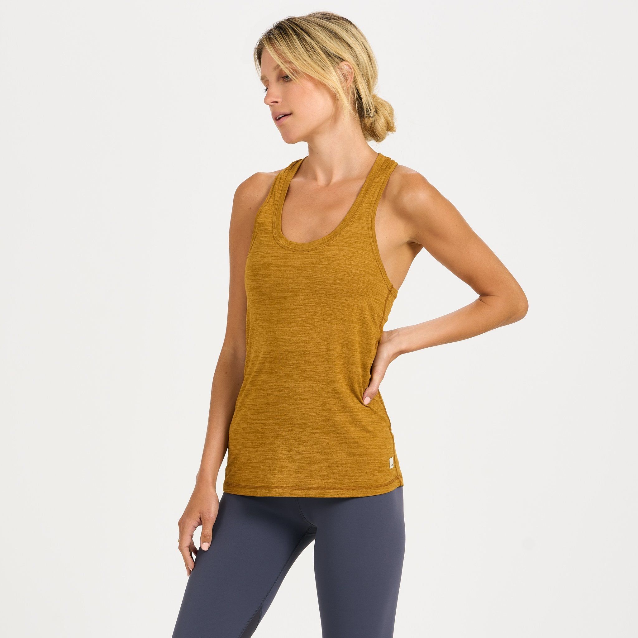 Lux Performance Tank | Dark Golden Heather sold by Vuori