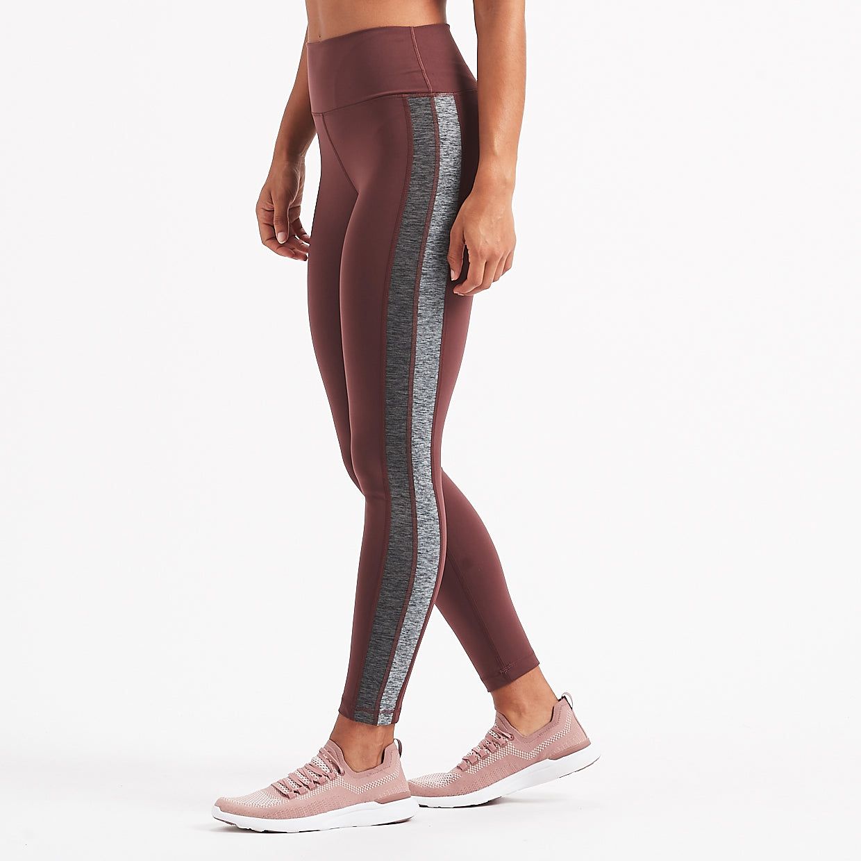 Racer High Rise Legging | Fig Charcoal / Heather Block sold by Vuori