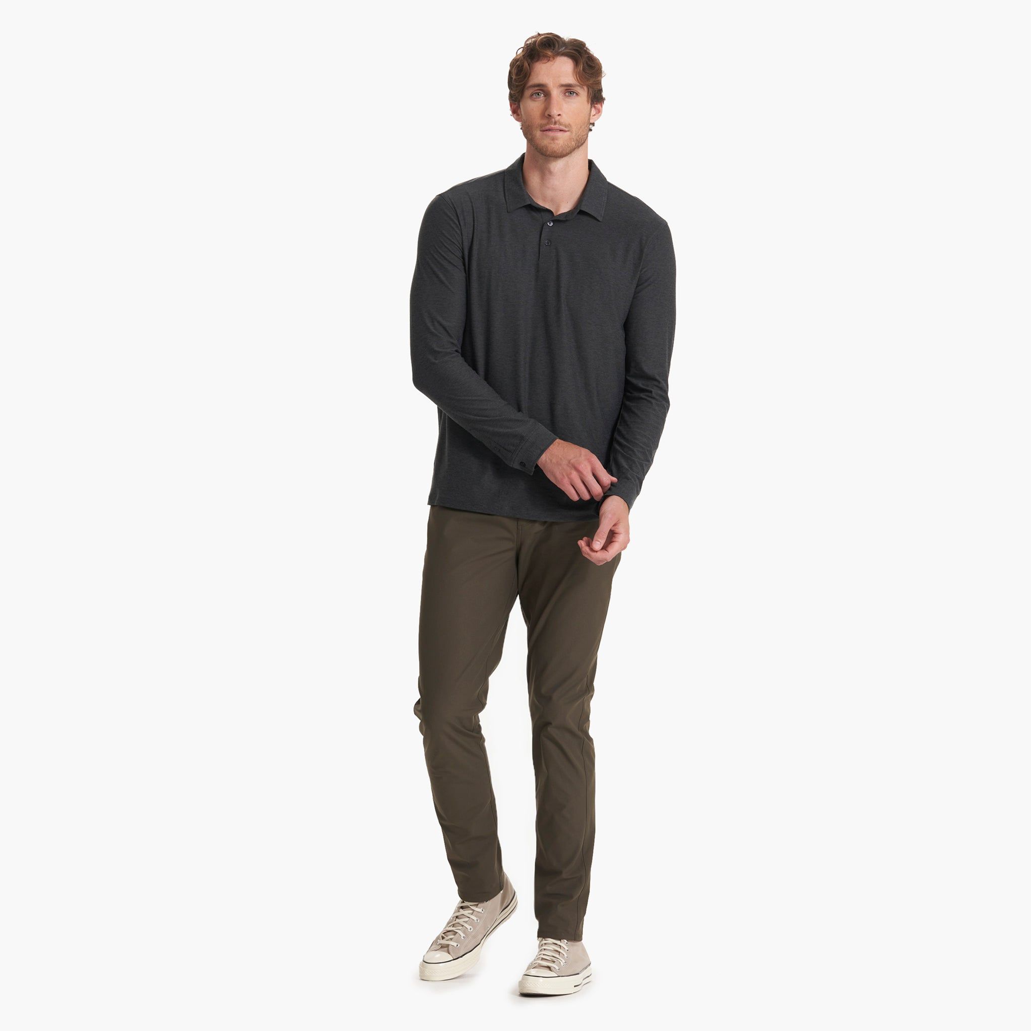 Long Sleeve Strato Tech Polo | Charcoal Heather sold by Vuori product image thumbnail 5