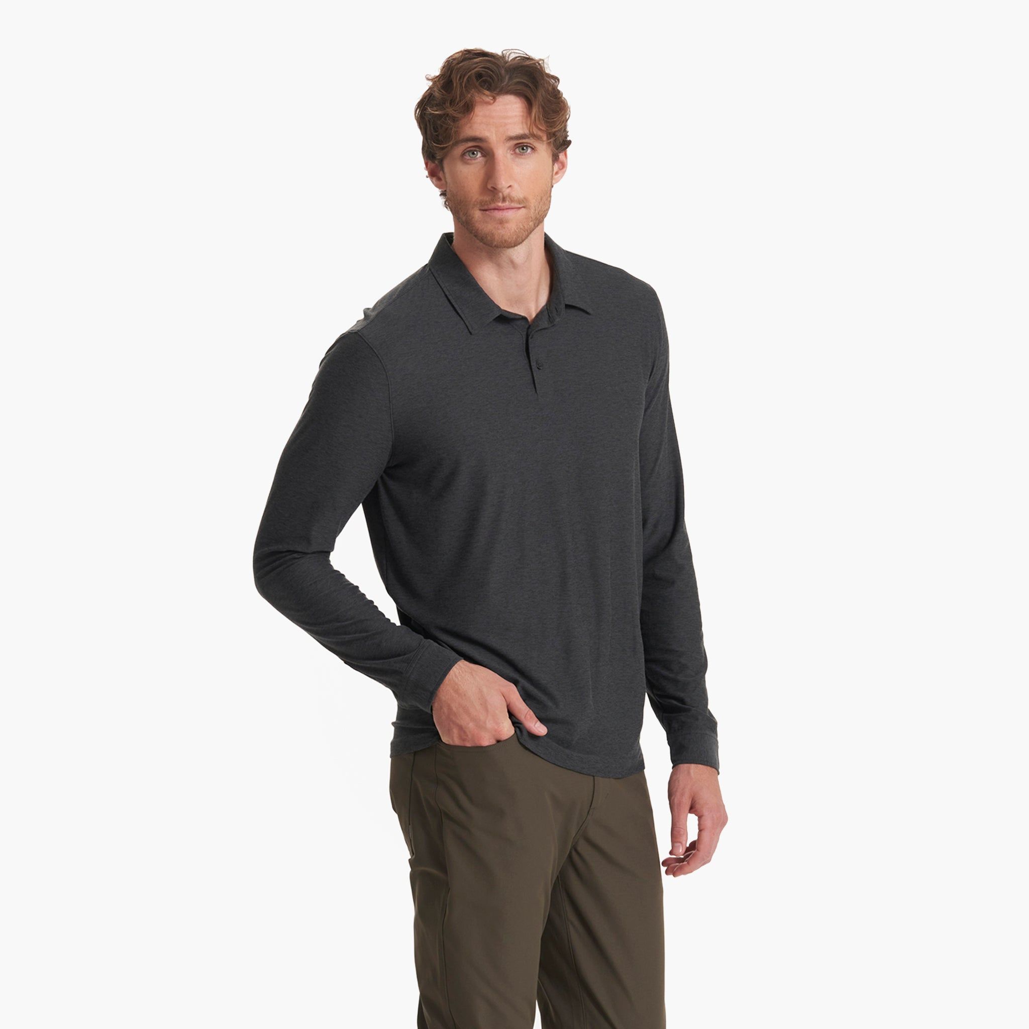 Long Sleeve Strato Tech Polo | Charcoal Heather sold by Vuori product image thumbnail 3