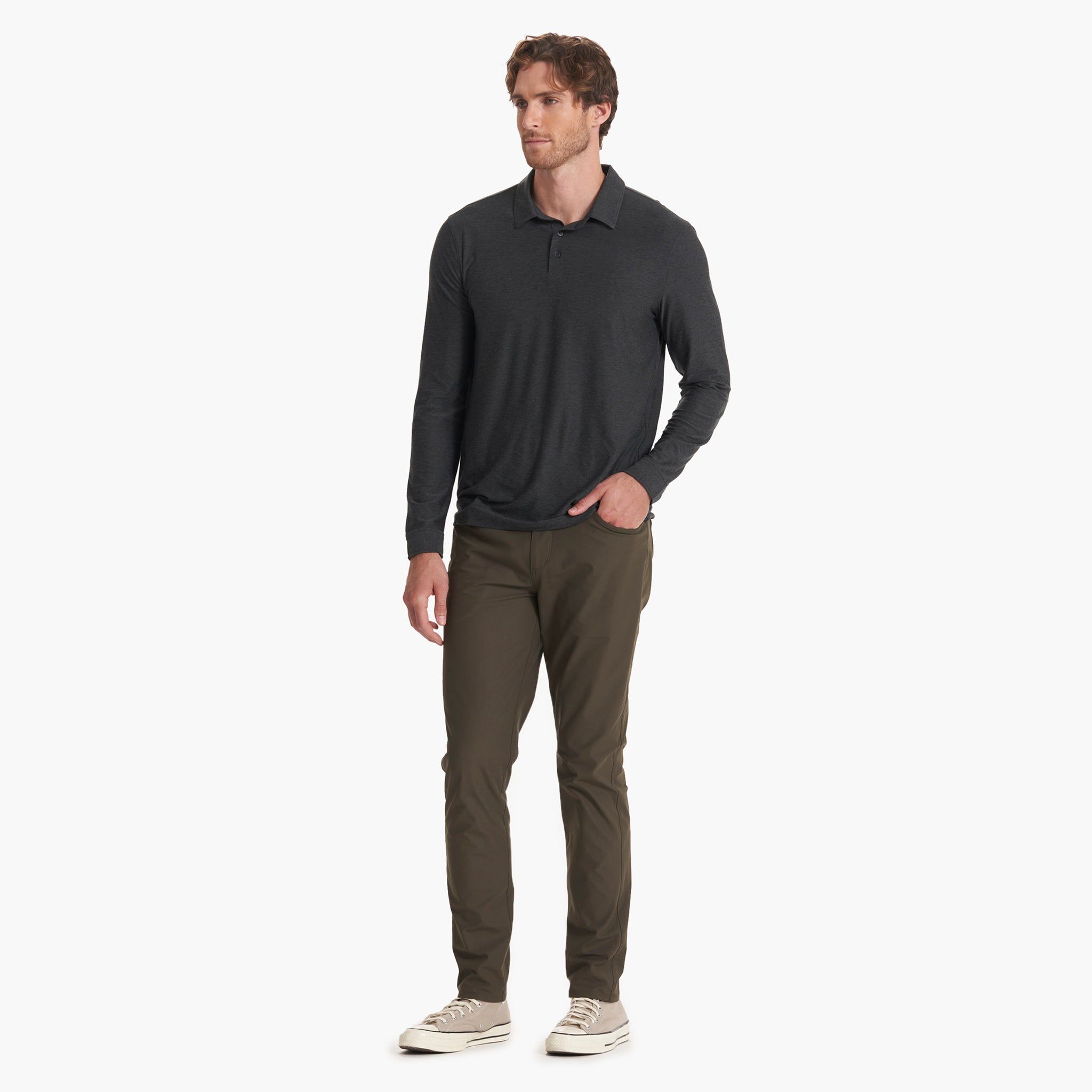 Long Sleeve Strato Tech Polo | Charcoal Heather sold by Vuori product image thumbnail 6