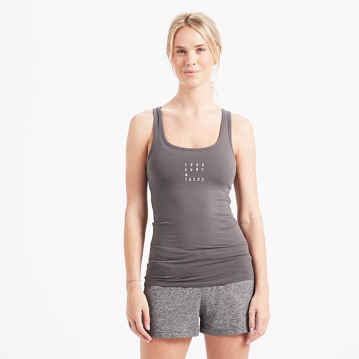 Yoga, Surf, Tacos Tank | Charcoal sold by Vuori