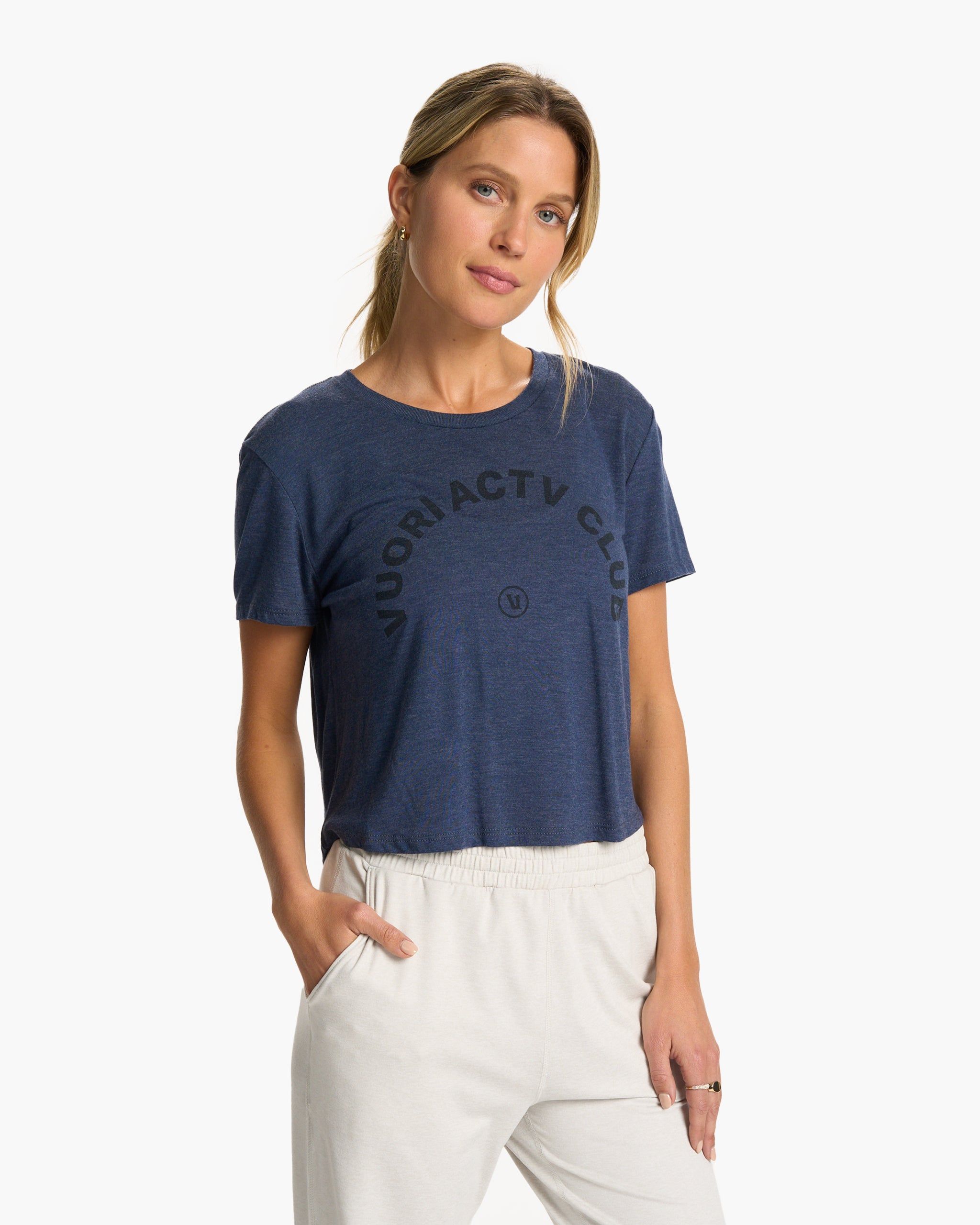 ACTV Club Tee 2.0 | Heather Navy sold by Vuori