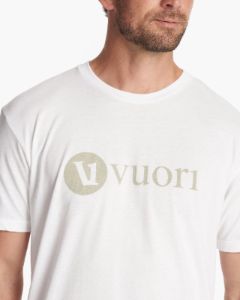 V1 Vuori Wordmark Logo Tee | White/White Sage sold by Vuori