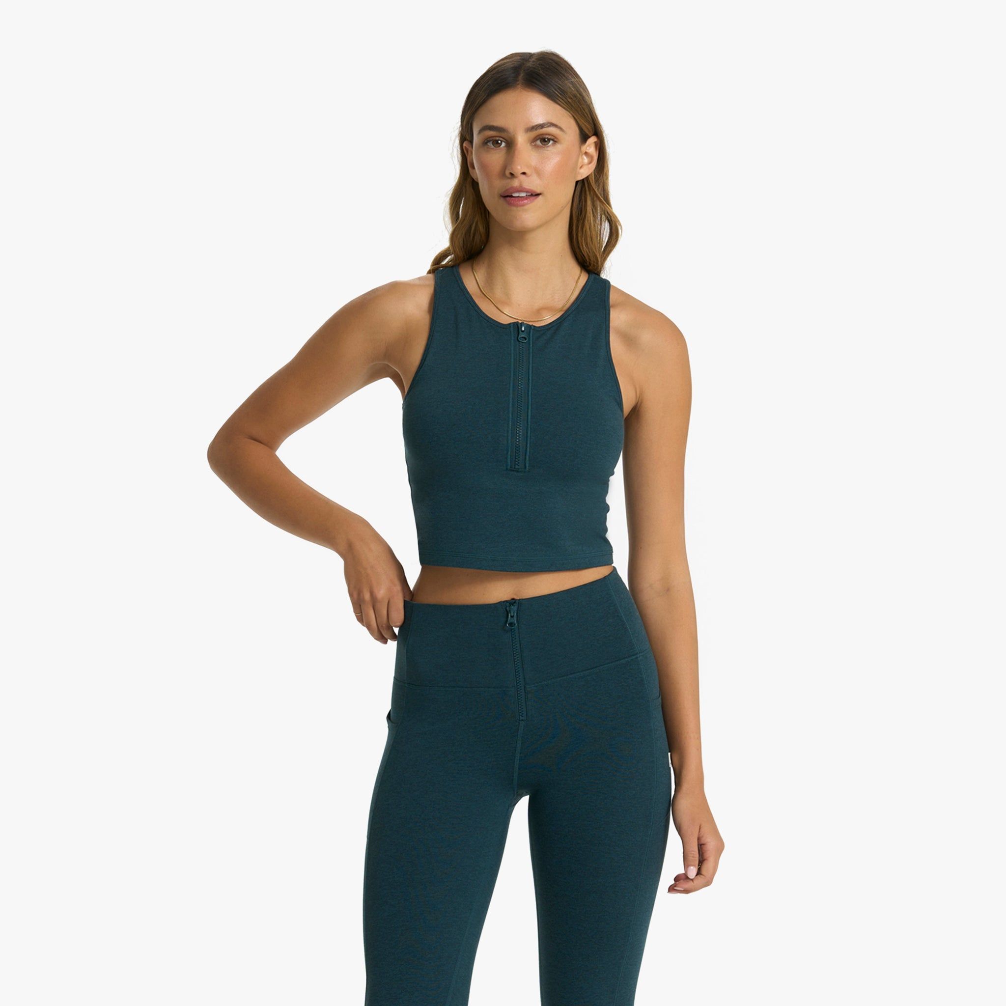 Granite Heathered Zip Tank | Beryl Heather sold by Vuori