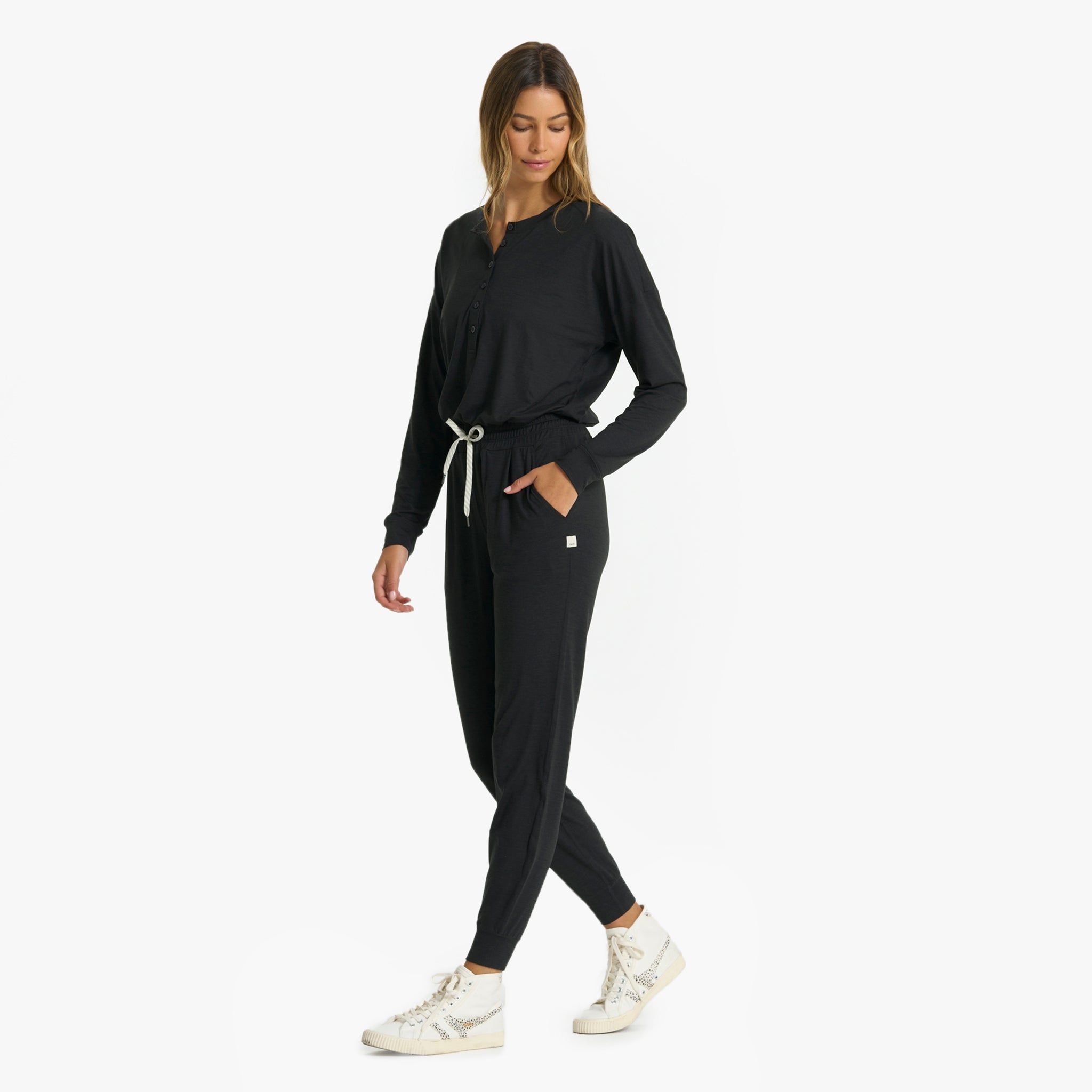Lux Henley Jumpsuit | Black Heather sold by Vuori