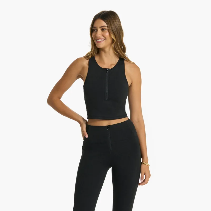 Granite Heathered Zip Tank | Black Heather sold by Vuori