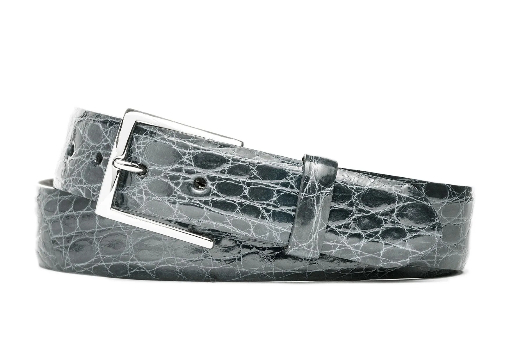 Tingas Crocodile Belt with Nickel Buckle sold by W. Kleinberg