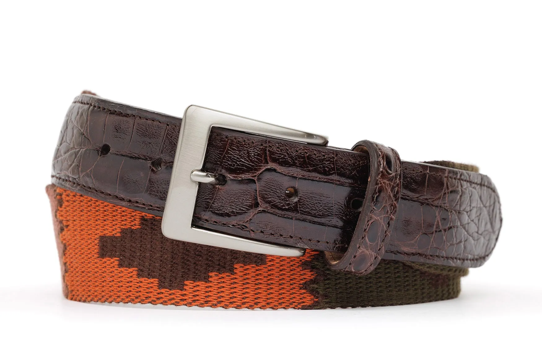 Santa Fe Tapestry Belt with Crocodile Tabs and Brushed Nickel Buckle sold by W. Kleinberg product image thumbnail 3