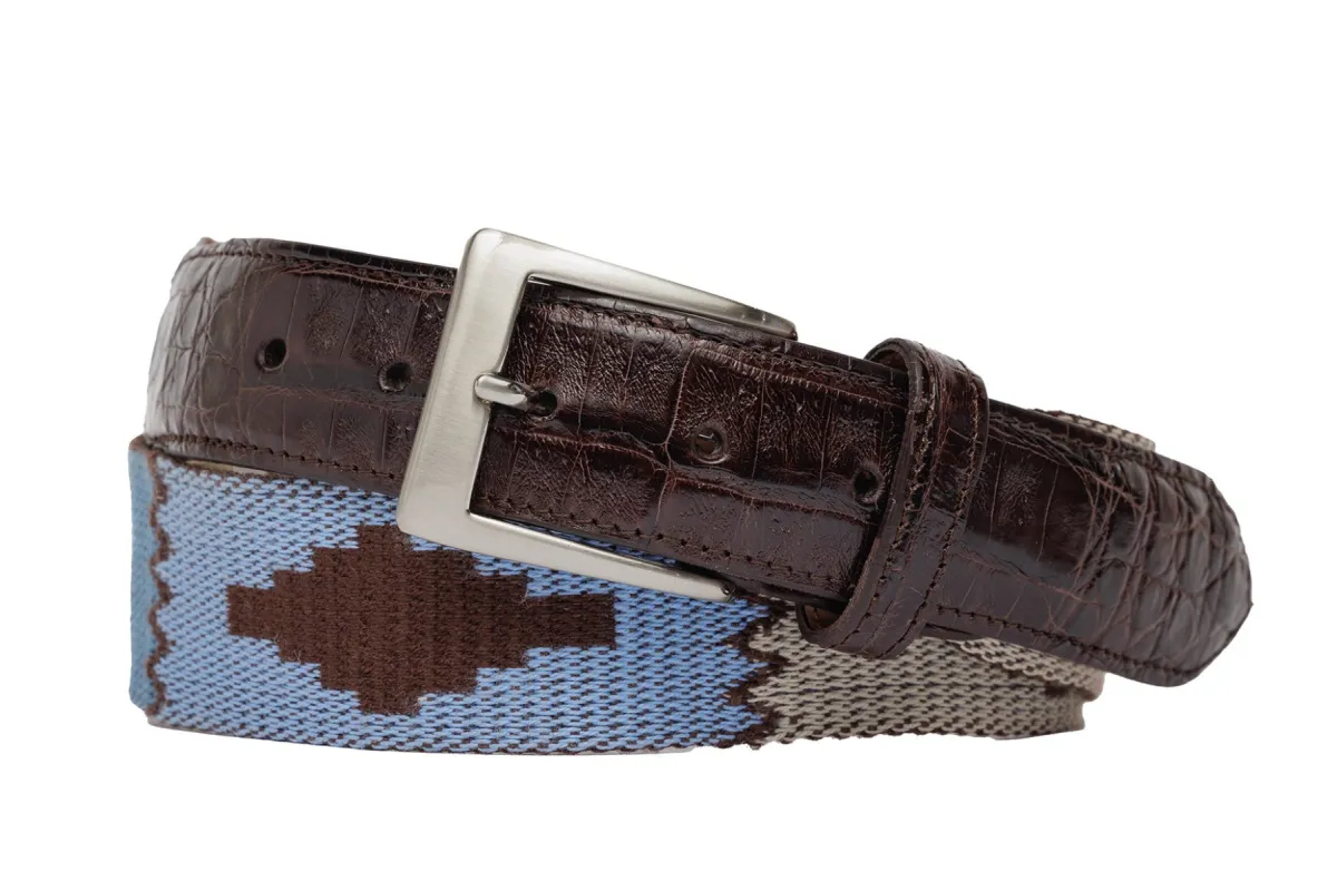 Santa Fe Tapestry Belt with Crocodile Tabs and Brushed Nickel Buckle sold by W. Kleinberg