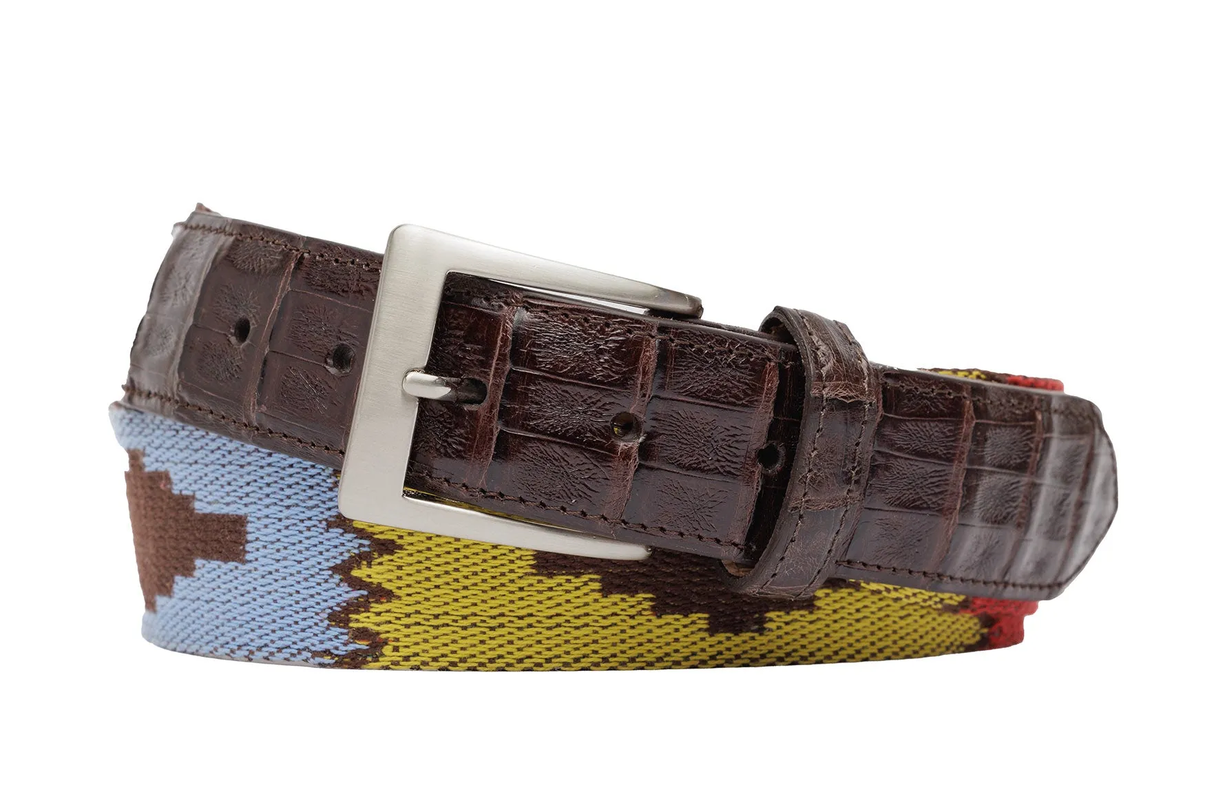 Santa Fe Tapestry Belt with Crocodile Tabs and Brushed Nickel Buckle sold by W. Kleinberg product image thumbnail 4