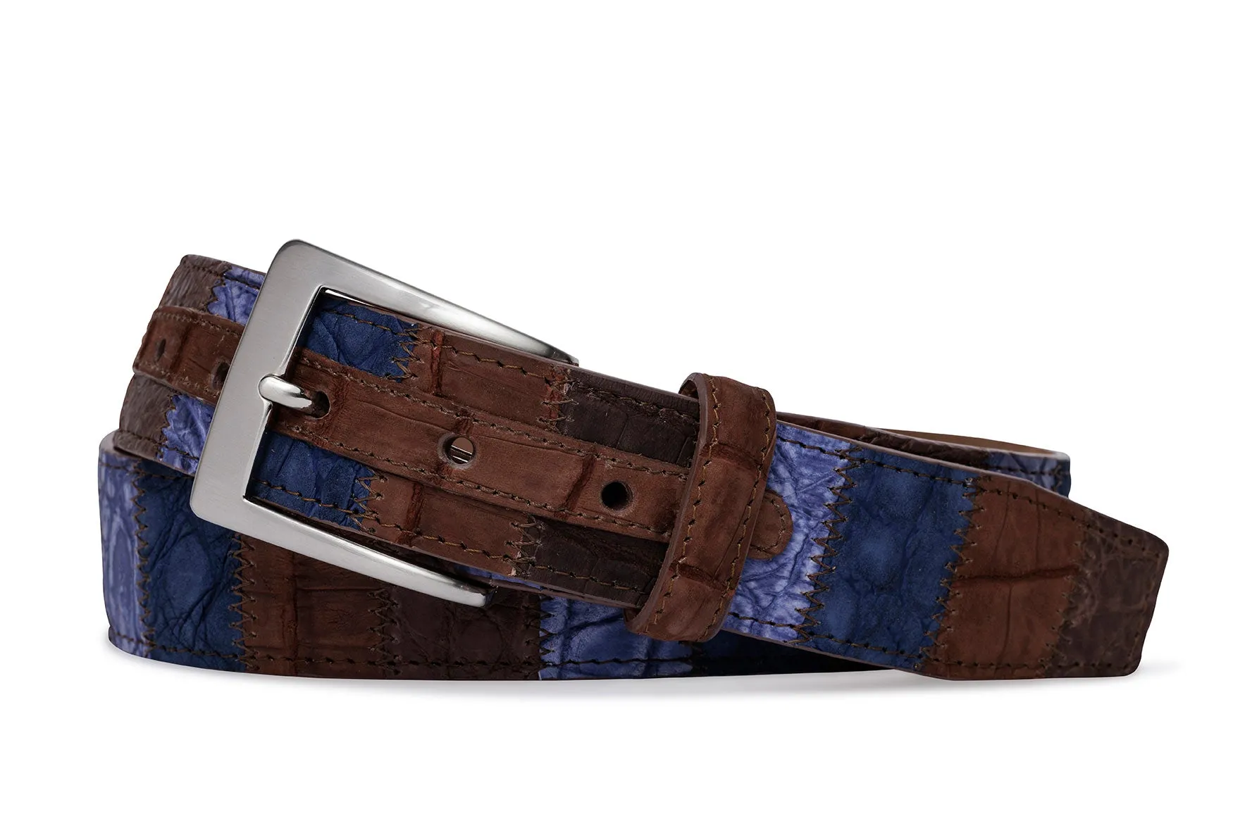 Vertical Patchwork Matte Alligator Belt with Brushed Nickel Buckle sold by W. Kleinberg product image thumbnail 3