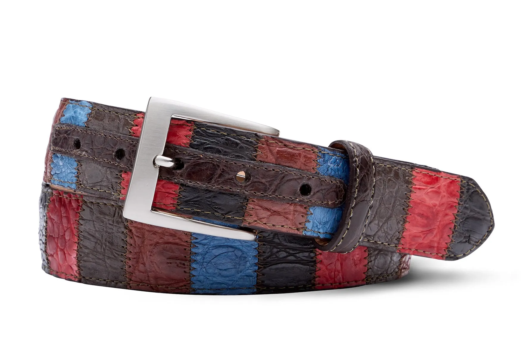 Vertical Patchwork Matte Alligator Belt with Brushed Nickel Buckle sold by W. Kleinberg product image thumbnail 2
