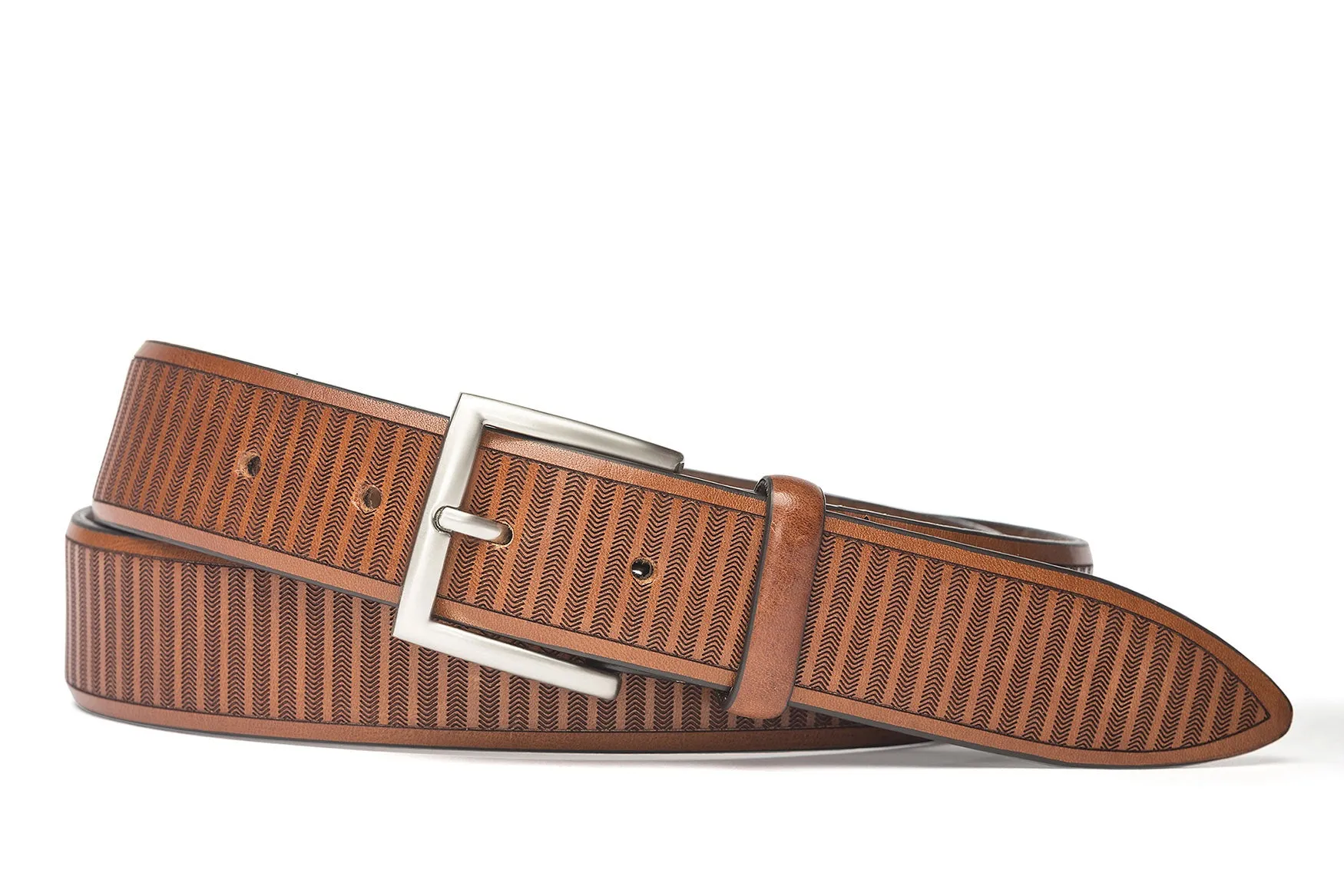 Italian Herringbone Lines Belt with Brushed Nickel Buckle sold by W. Kleinberg
