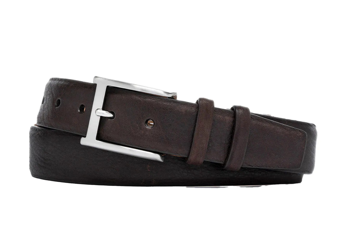Pebbled Bison Belt with Brushed Nickel Buckle sold by W. Kleinberg product image thumbnail 2