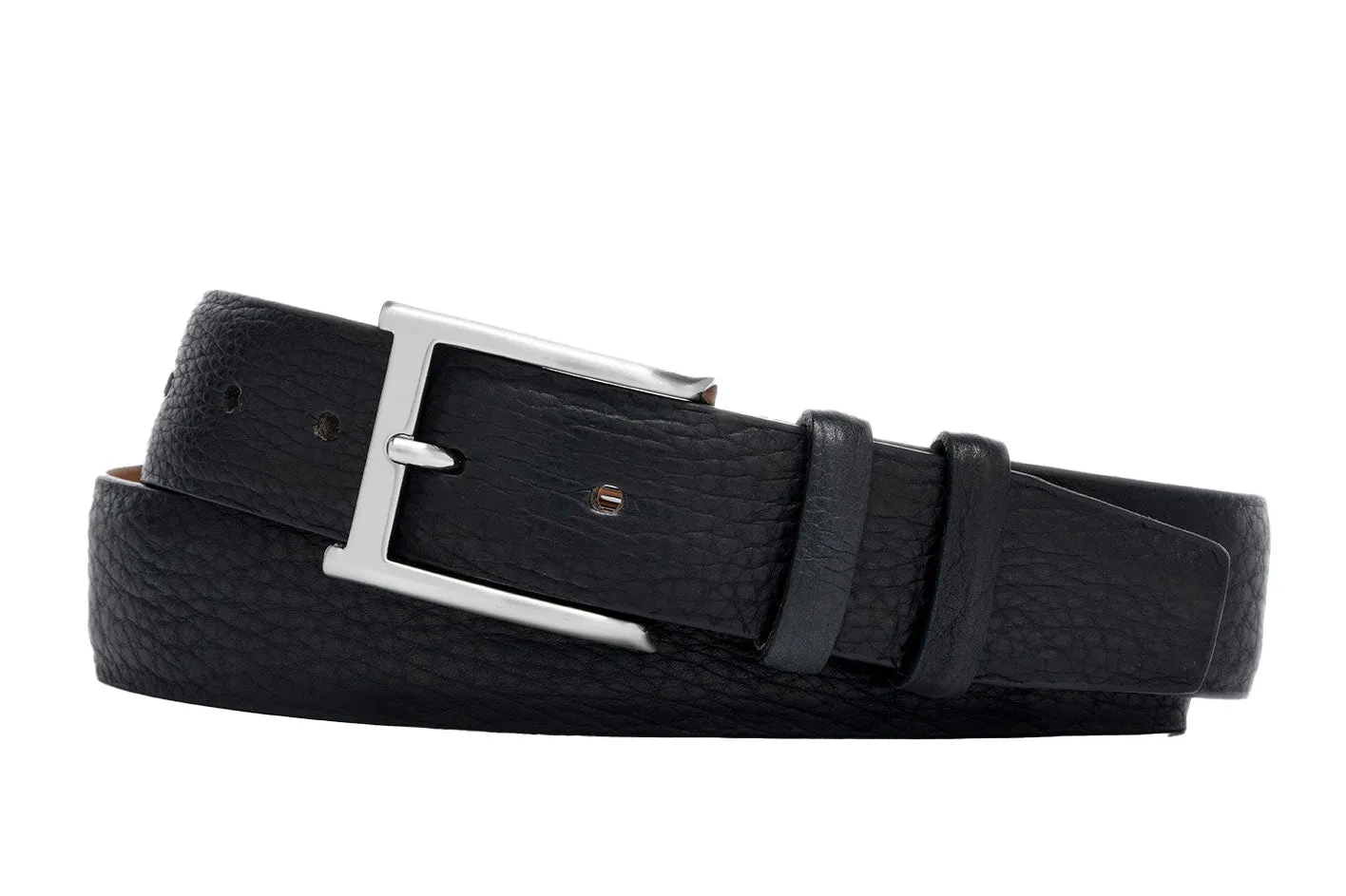 Pebbled Bison Belt with Brushed Nickel Buckle sold by W. Kleinberg