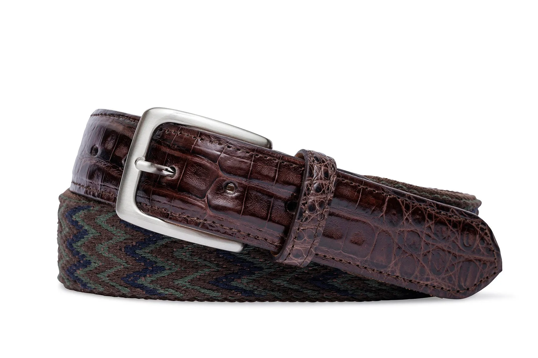 Ethnic Chevron Cotton Weave Belt with Crocodile Tabs and Brushed Nickel Buckle sold by W. Kleinberg