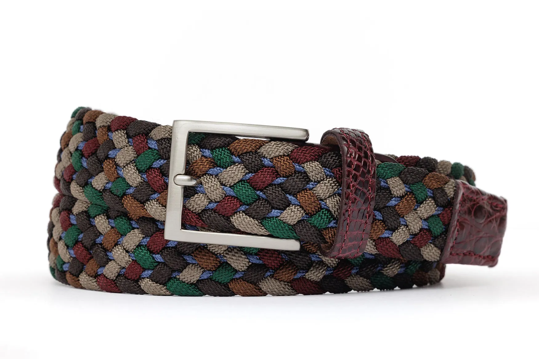 Cloth Weave Belt with Crocodile Tabs and Brushed Nickel Buckle sold by W. Kleinberg