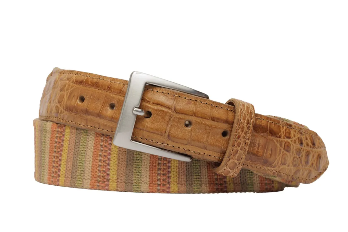 Canvas Stripes Belt with Crocodile Tabs and Brushed Nickel Buckle sold by W. Kleinberg