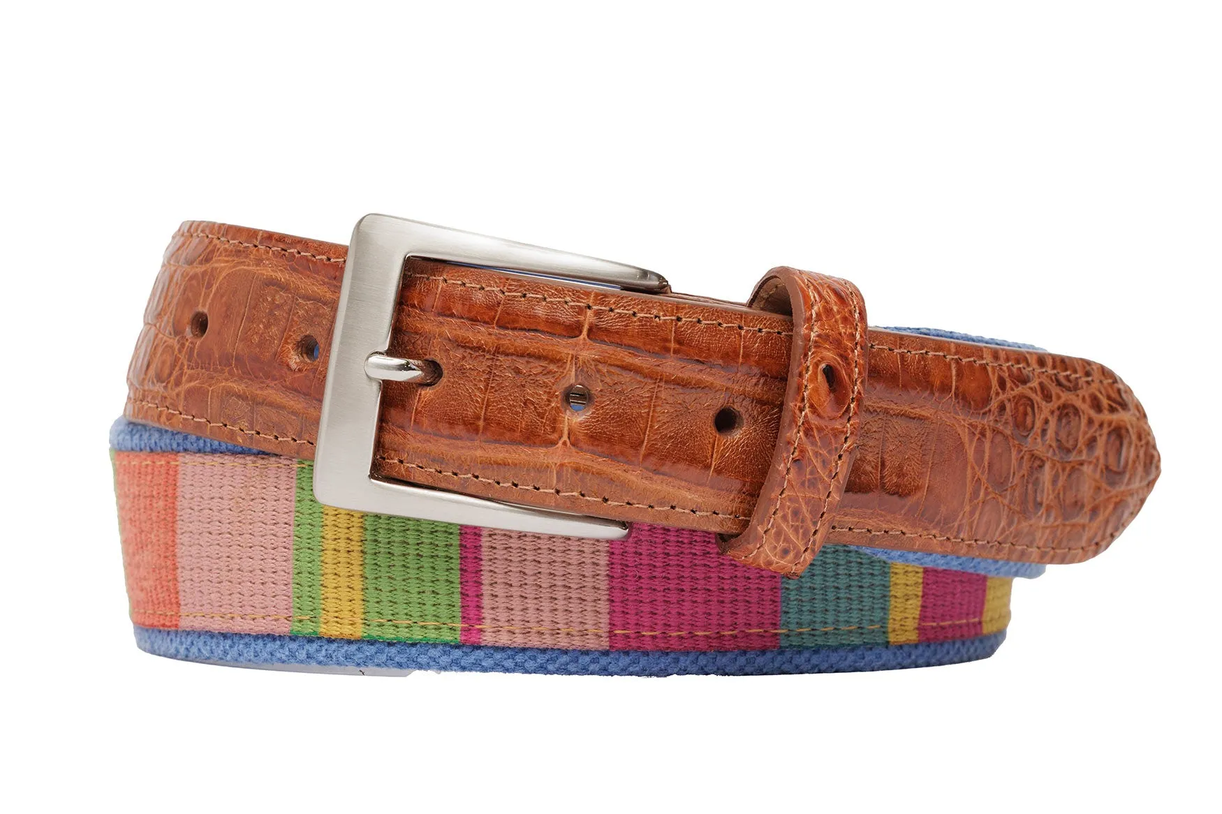 Canvas Bars Belt with Croc Tabs and Brushed Nickel Buckle sold by W. Kleinberg product image thumbnail 2