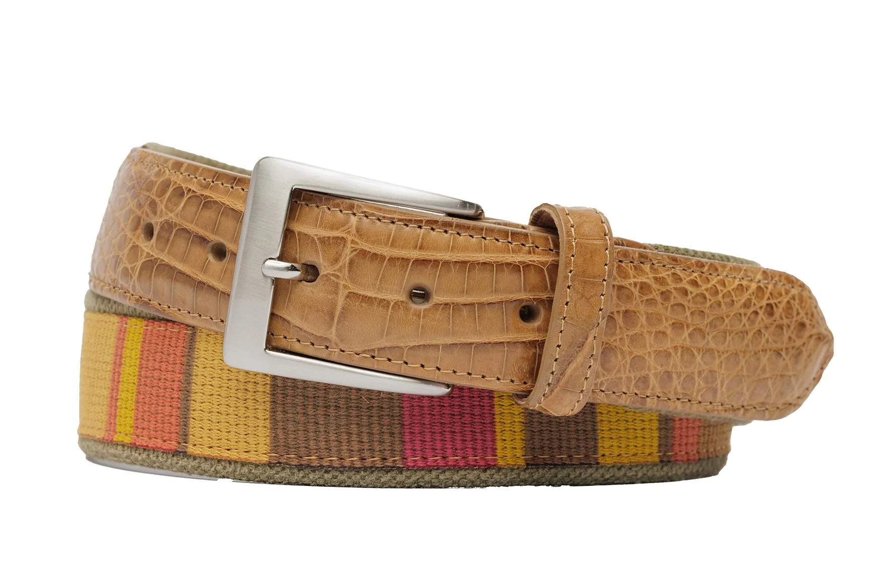 Canvas Bars Belt with Croc Tabs and Brushed Nickel Buckle sold by W. Kleinberg product image thumbnail 3