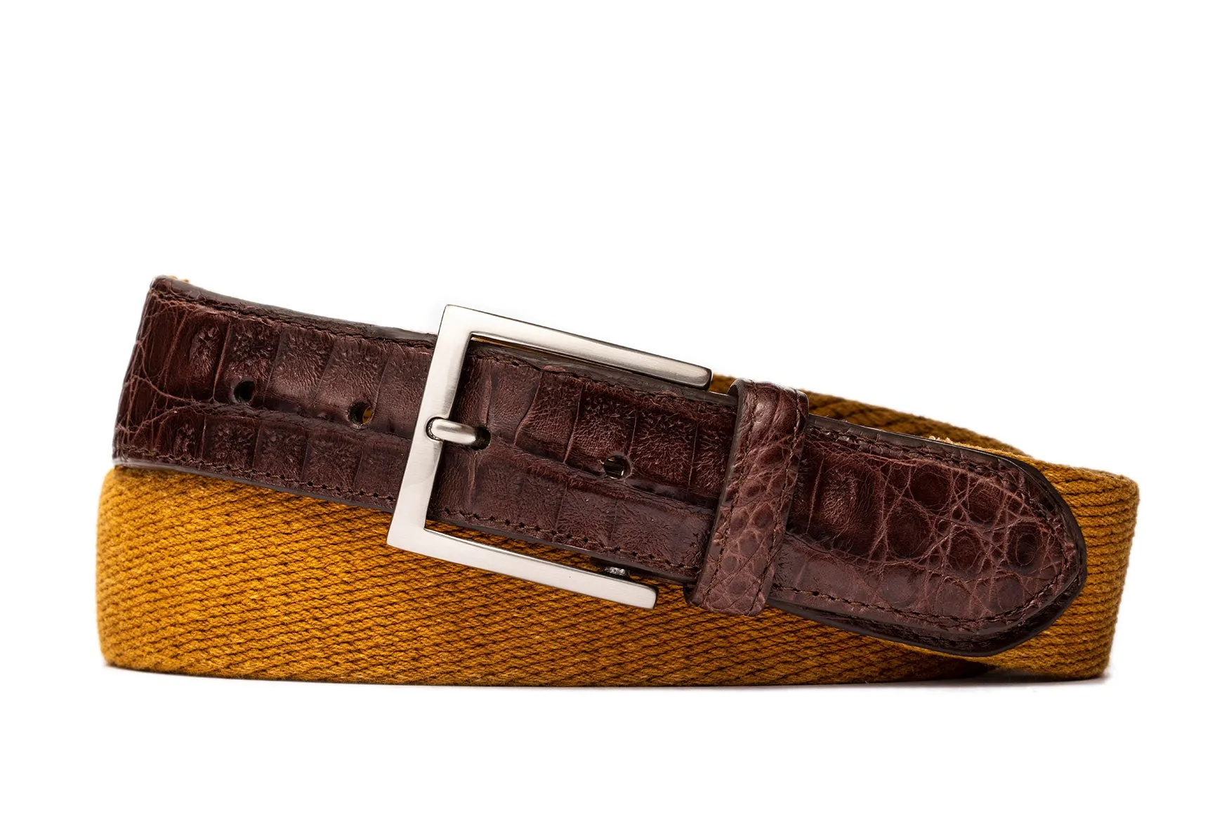 Cotton Weave Belt with Croc Tabs and Brushed Nickel Buckle sold by W. Kleinberg product image thumbnail 3