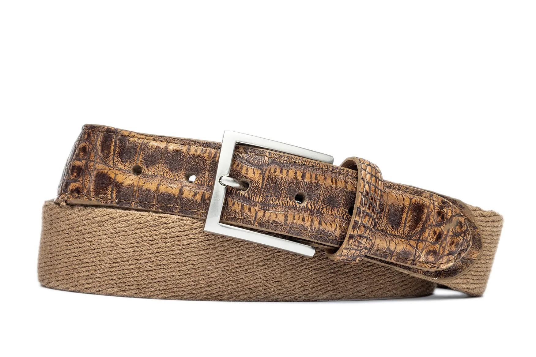Cotton Weave Belt with Croc Tabs and Brushed Nickel Buckle sold by W. Kleinberg product image thumbnail 2