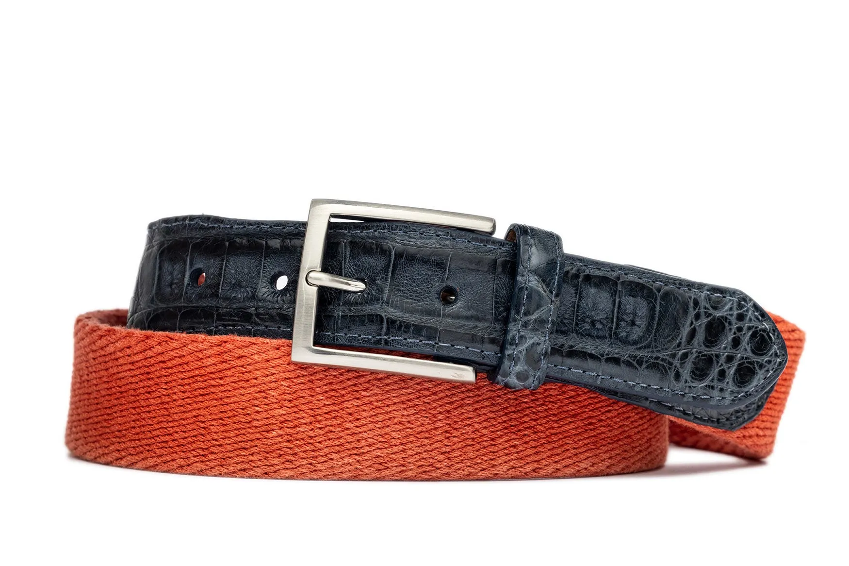 Cotton Weave Belt with Croc Tabs and Brushed Nickel Buckle sold by W. Kleinberg product image thumbnail 4