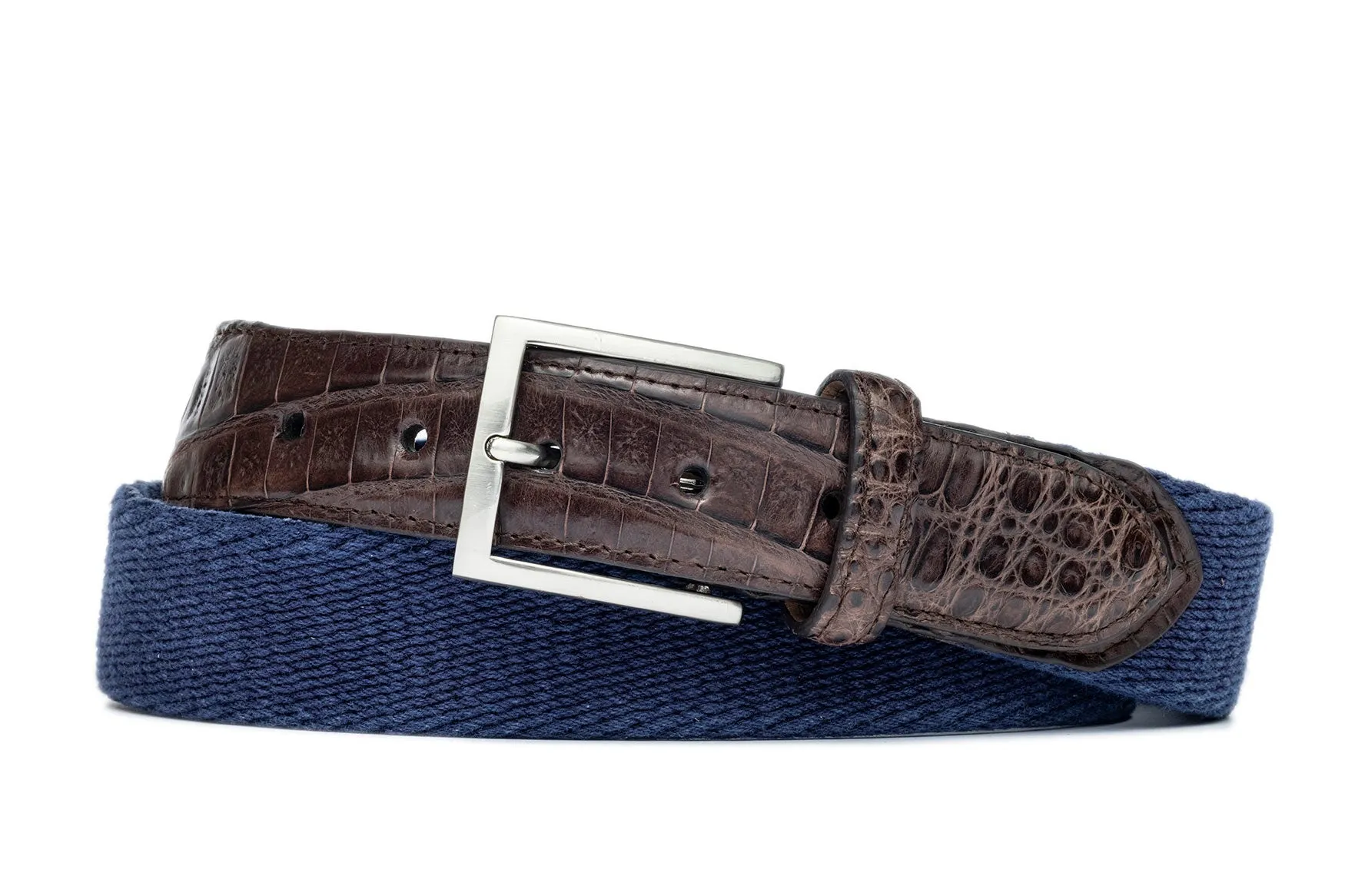 Cotton Weave Belt with Croc Tabs and Brushed Nickel Buckle sold by W. Kleinberg