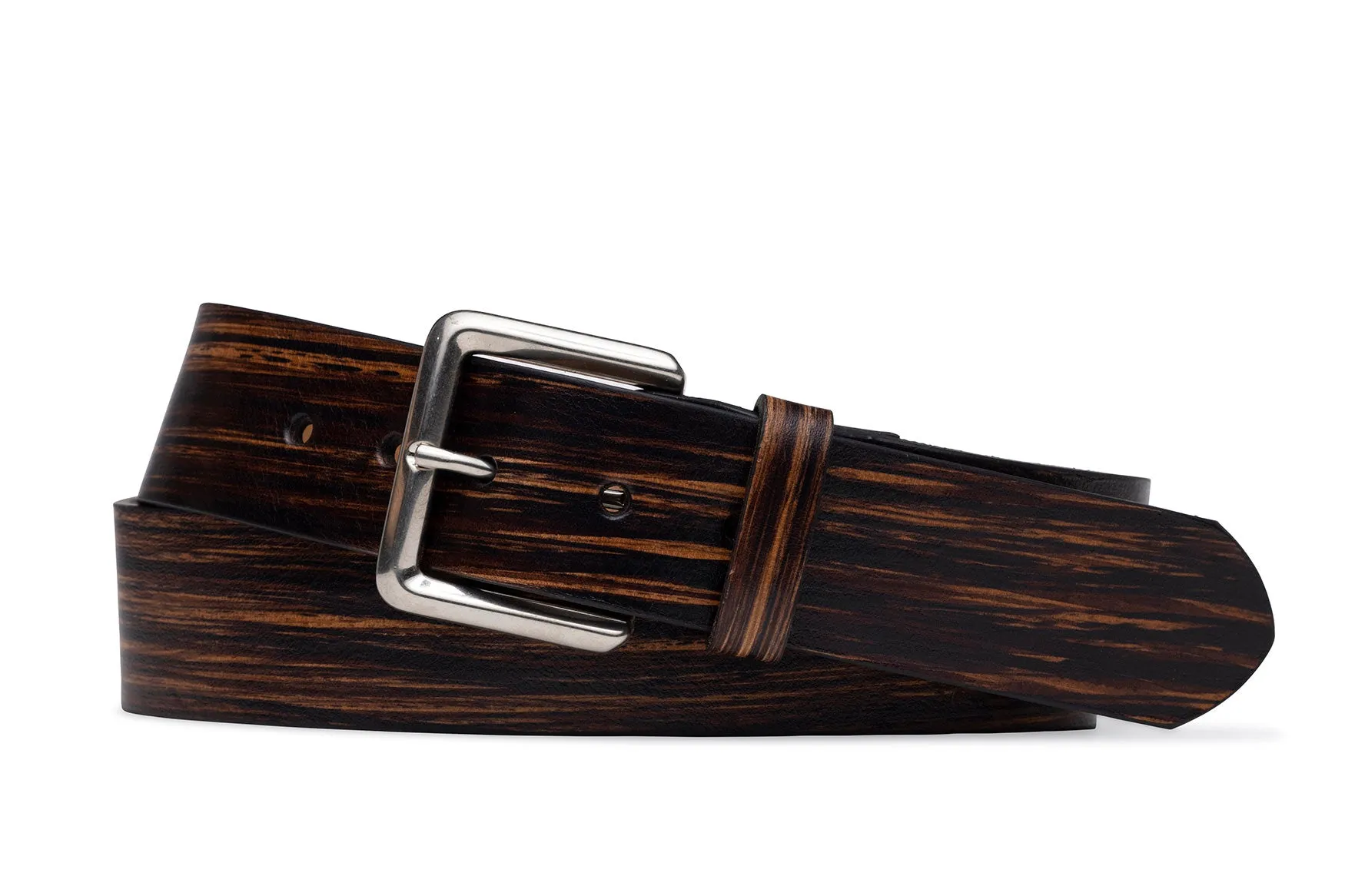 Striped Calf Belt with Antique Nickel Buckle sold by W. Kleinberg