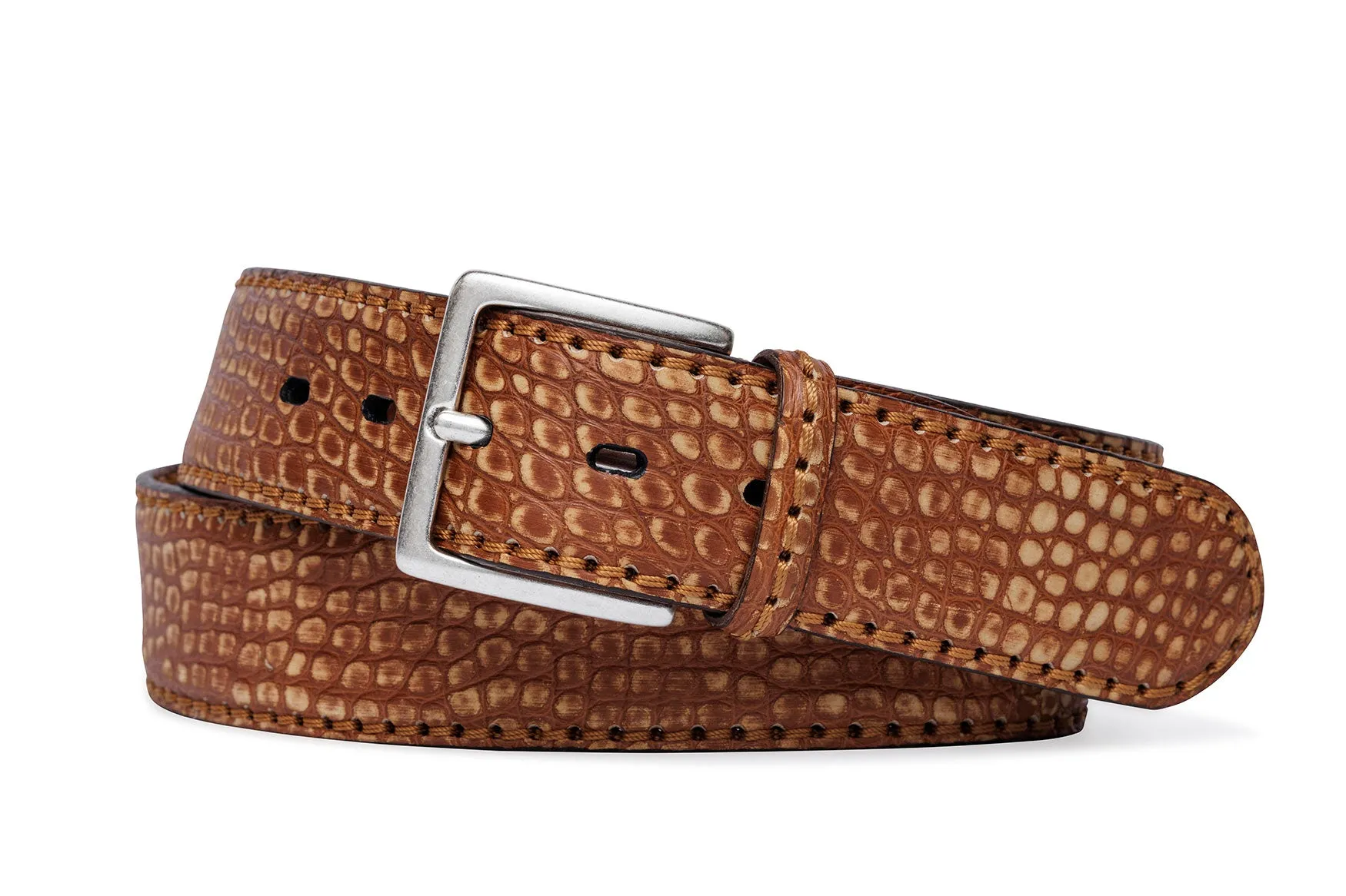 Buffed Italian Alligator Belt with Antique Silver Buckle sold by W. Kleinberg product image thumbnail 3