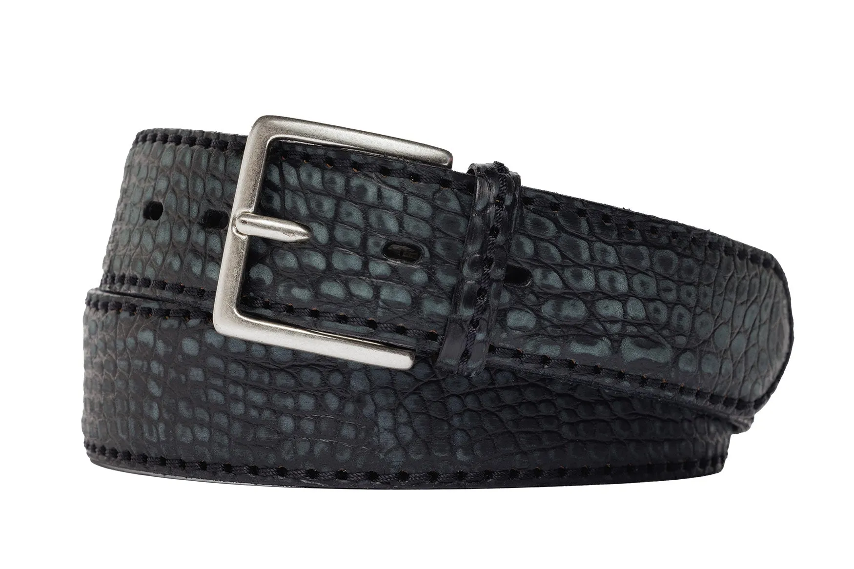 Buffed Italian Alligator Belt with Antique Silver Buckle sold by W. Kleinberg product image thumbnail 4