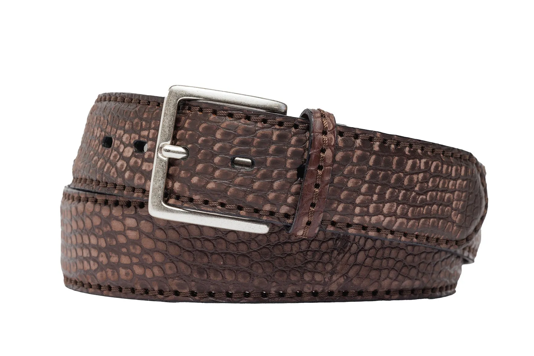 Buffed Italian Alligator Belt with Antique Silver Buckle sold by W. Kleinberg product image thumbnail 2