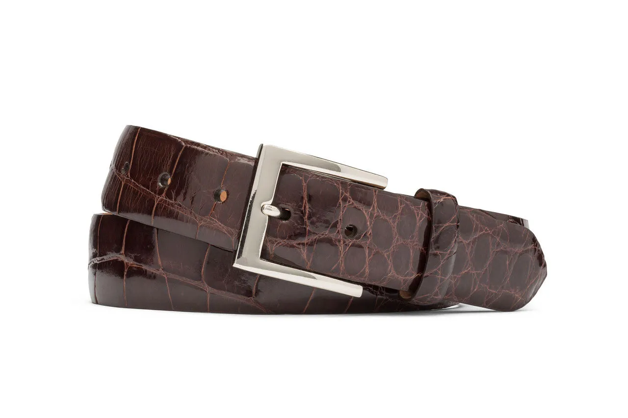 1-3/8" Glazed American Alligator Belt with Nickel and Gold Buckles sold by W. Kleinberg