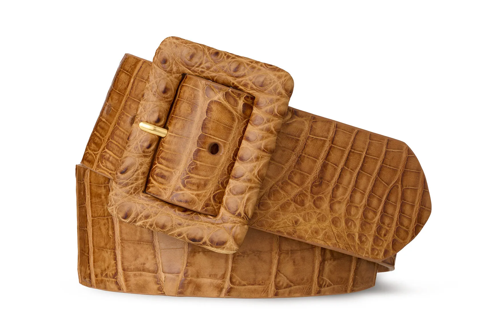 Wide Matte Caiman Crocodile Belt with Covered Buckle sold by W. Kleinberg