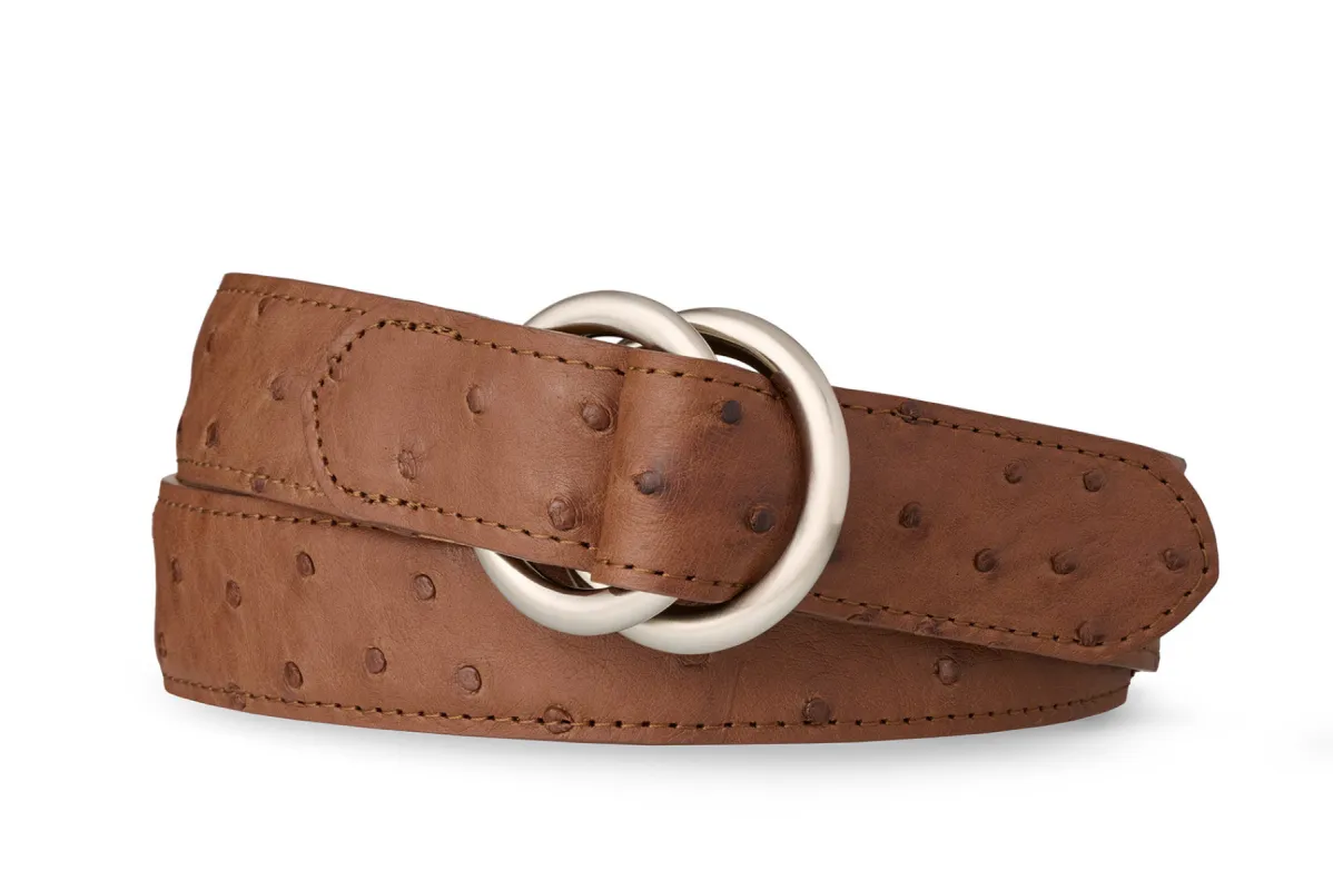 Ostrich Belt with Brushed Nickel O-Rings sold by W. Kleinberg