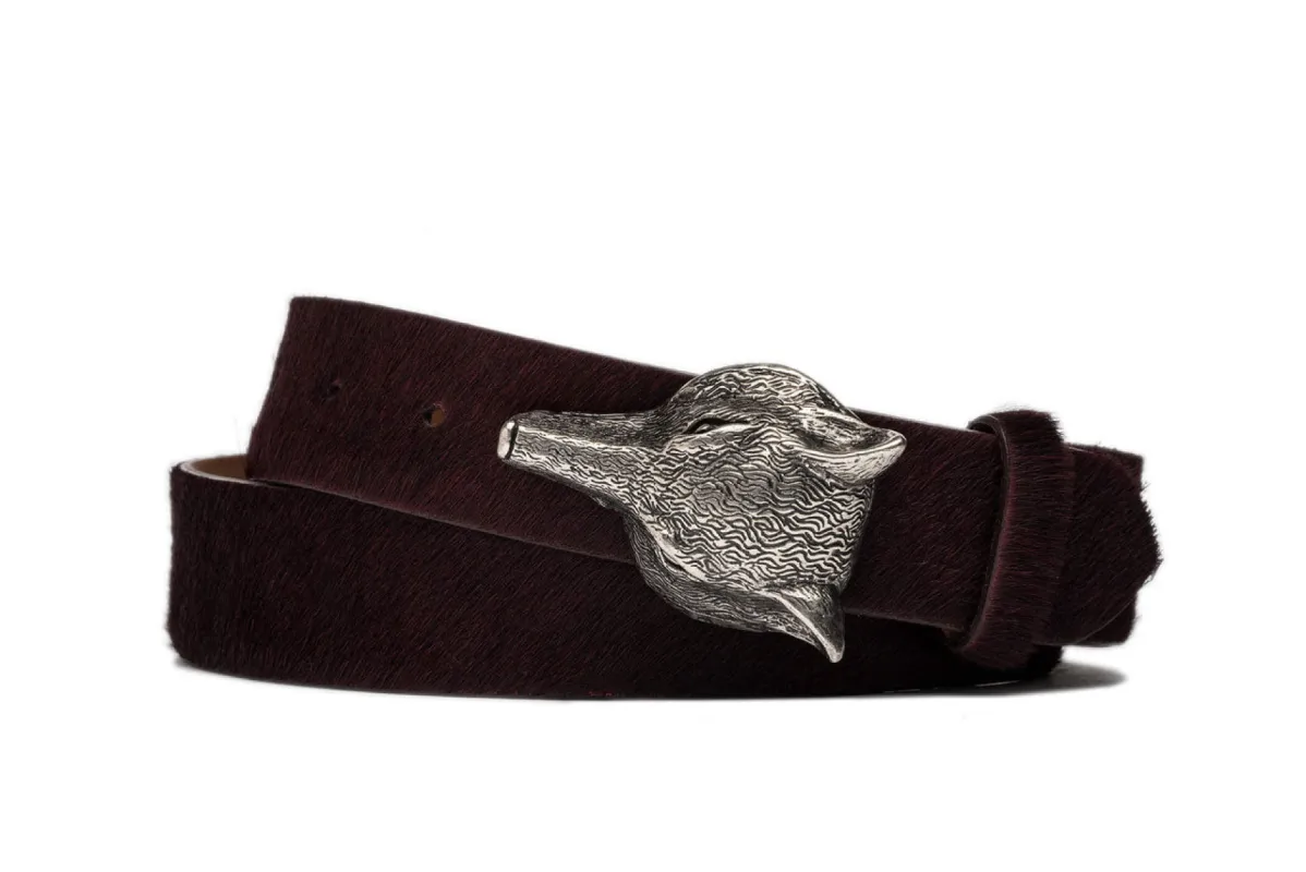 Calf Hair Belt with Antique Silver Fox Buckle sold by W. Kleinberg