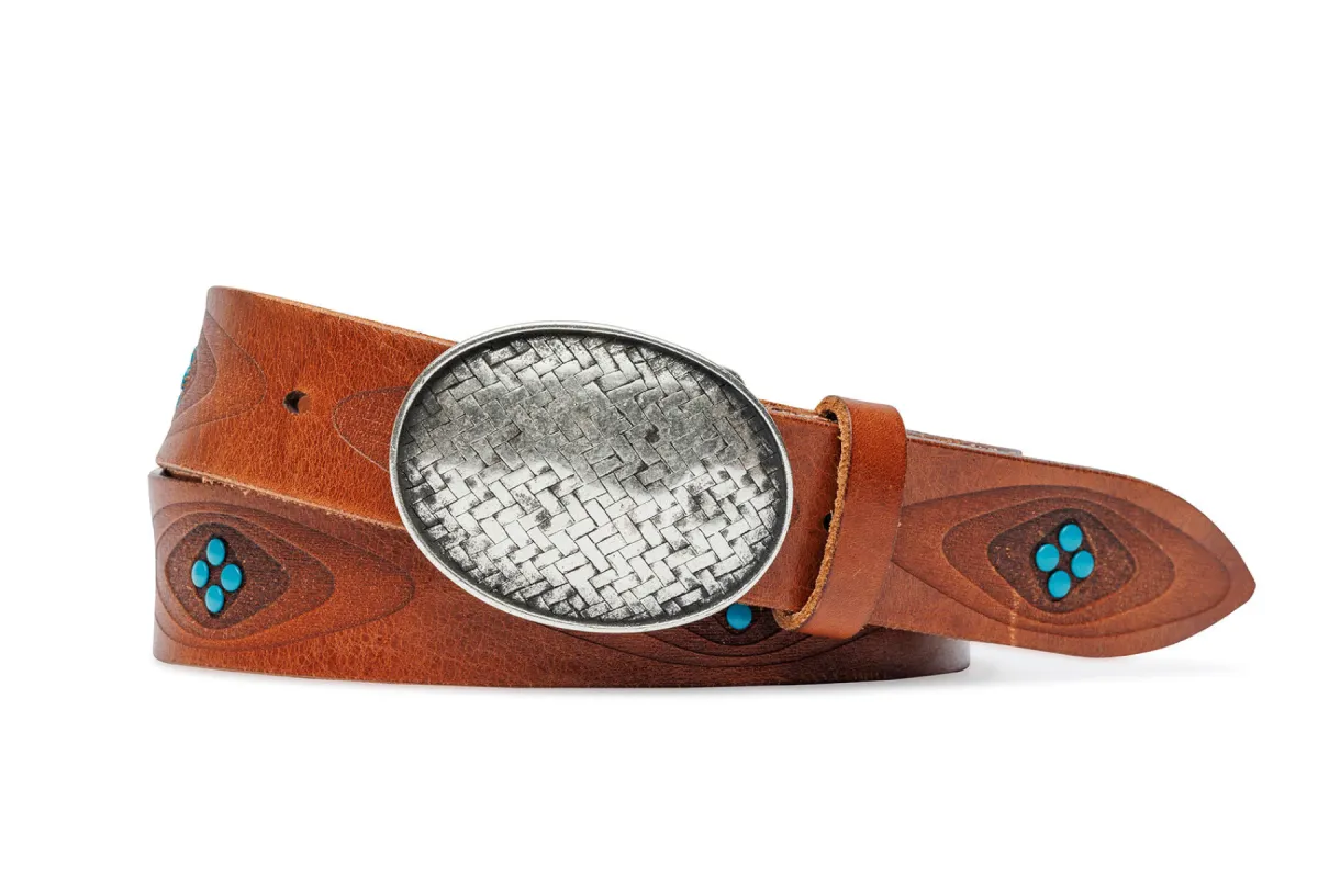 Italian Turquoise Studded Calf Belt with Antiqued Silver Plaque Buckle sold by W. Kleinberg