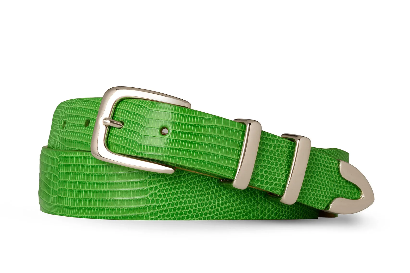 Tapered Lizard Golf Belt with Nickel Tip Set Buckle sold by W. Kleinberg