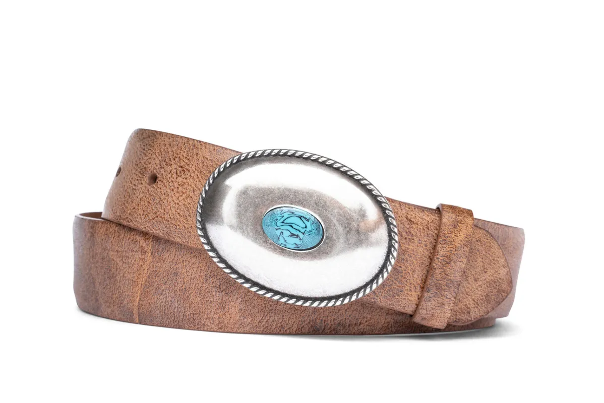 Outlaw Calf Belt with Turquoise Plaque Buckle sold by W. Kleinberg
