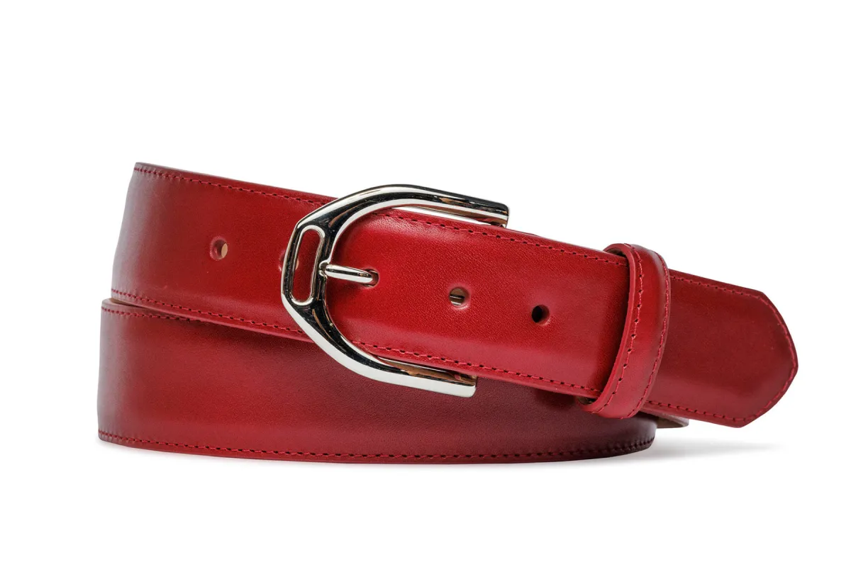 Glazed Calf Belt with Nickel or Gold Stirrup Buckle sold by W. Kleinberg