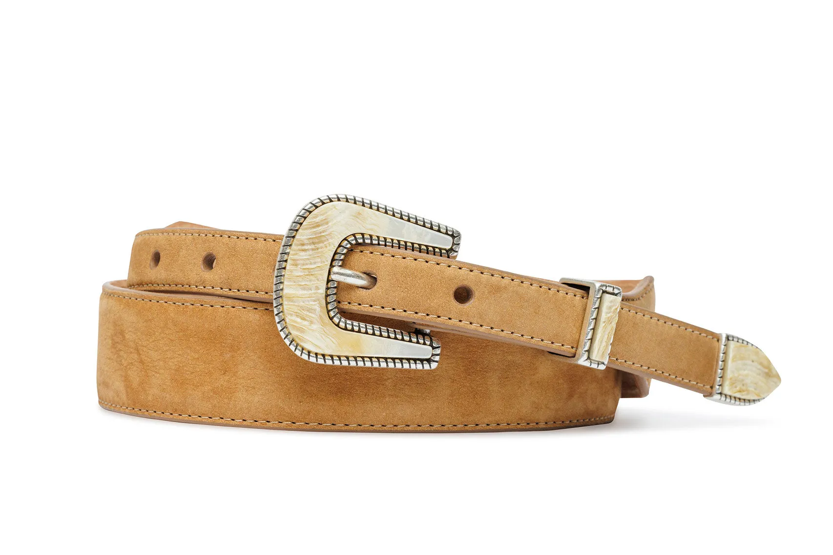 Nubuck Suede Belt with Italian Horn Tipset sold by W. Kleinberg