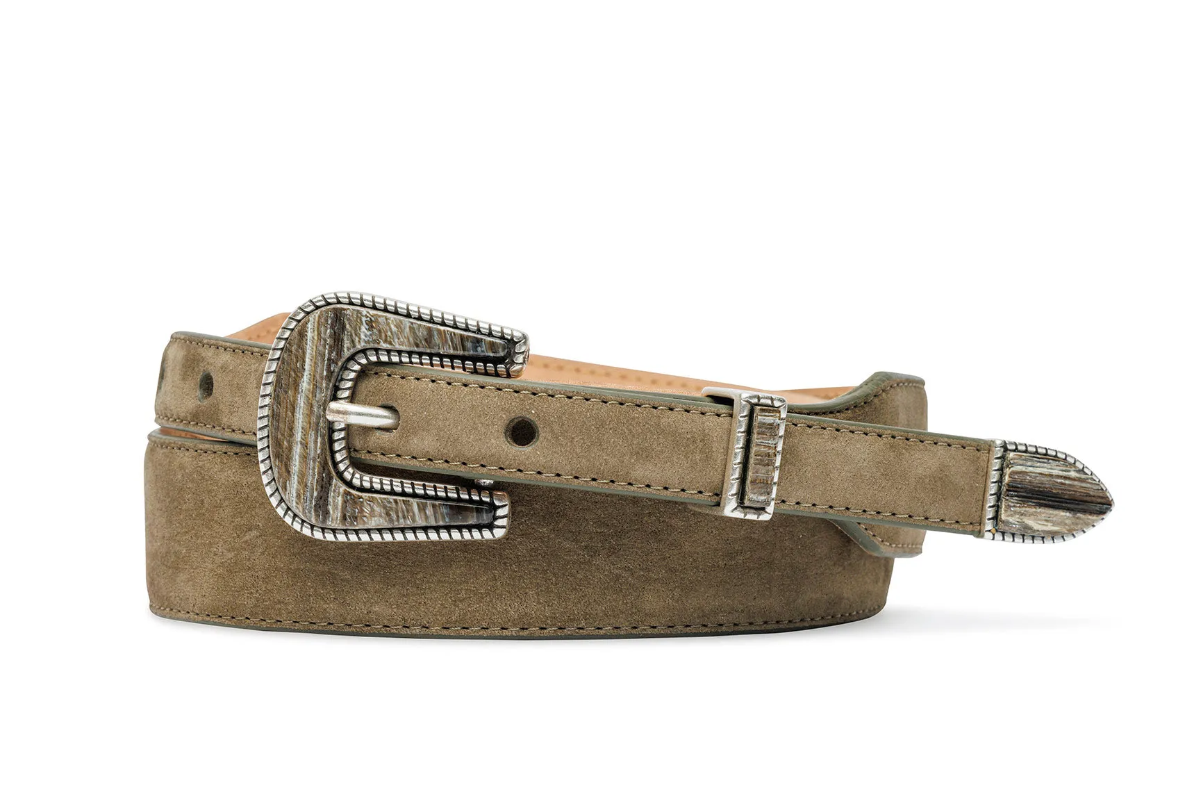 Nubuck Suede Belt with Italian Horn Tipset sold by W. Kleinberg product image thumbnail 3