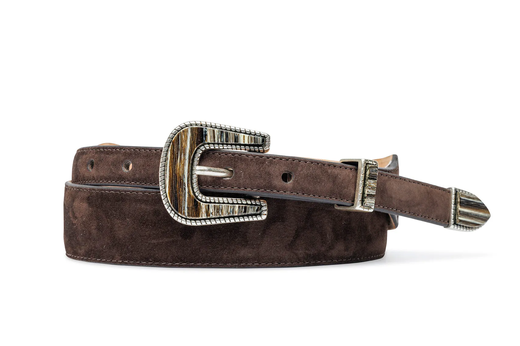 Nubuck Suede Belt with Italian Horn Tipset sold by W. Kleinberg product image thumbnail 2