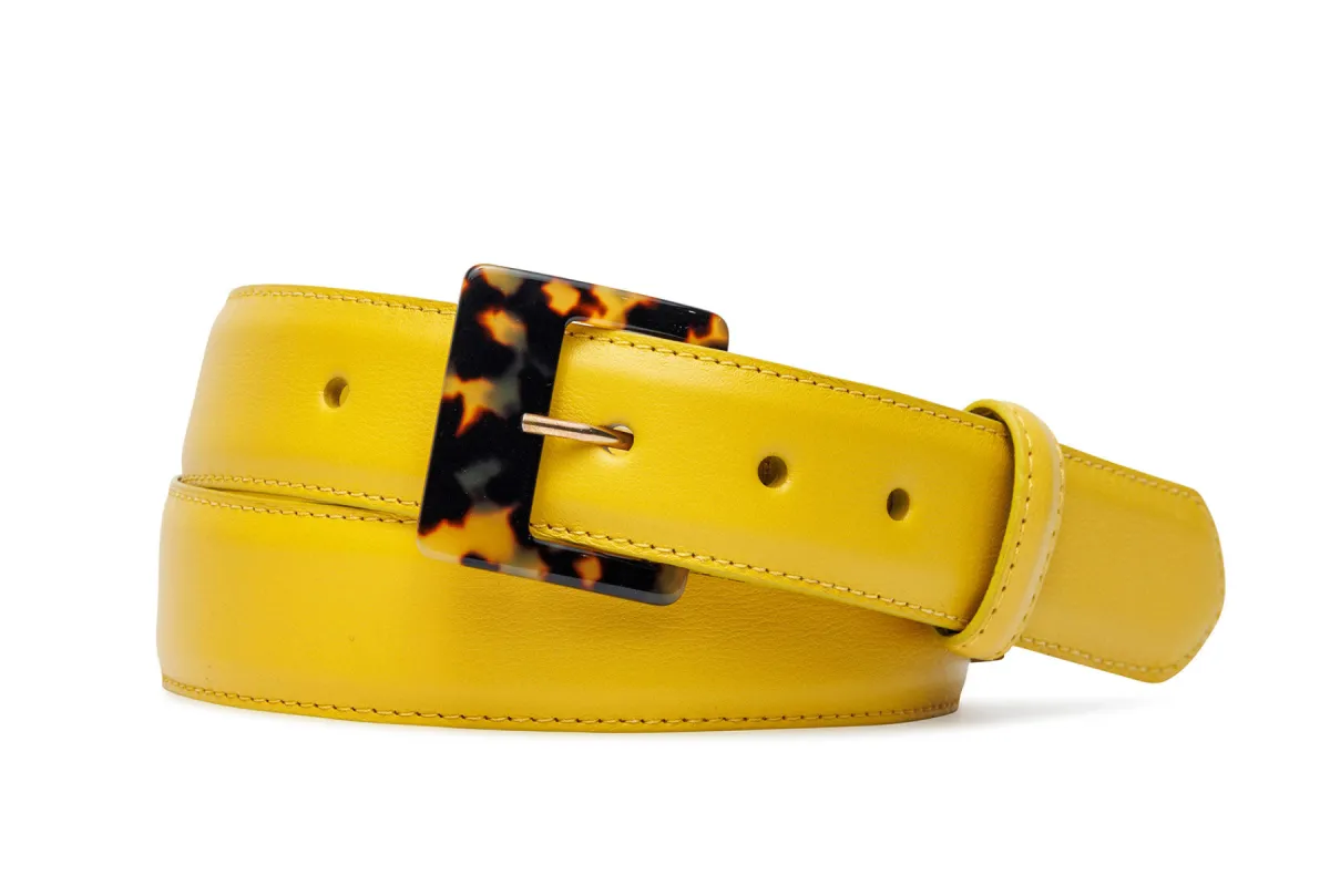 Soft Construction Luscious Calf Belt with Tortoise Buckle sold by W. Kleinberg