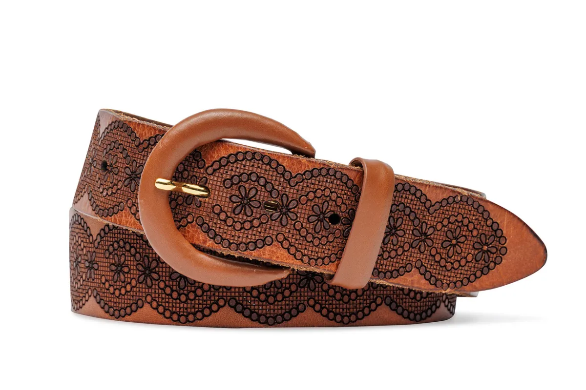 Italian Floral Calf Belt with Covered Buckle sold by W. Kleinberg
